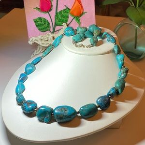 Vintage Southwestern Turquoise Nugget Sterling Silver Necklace